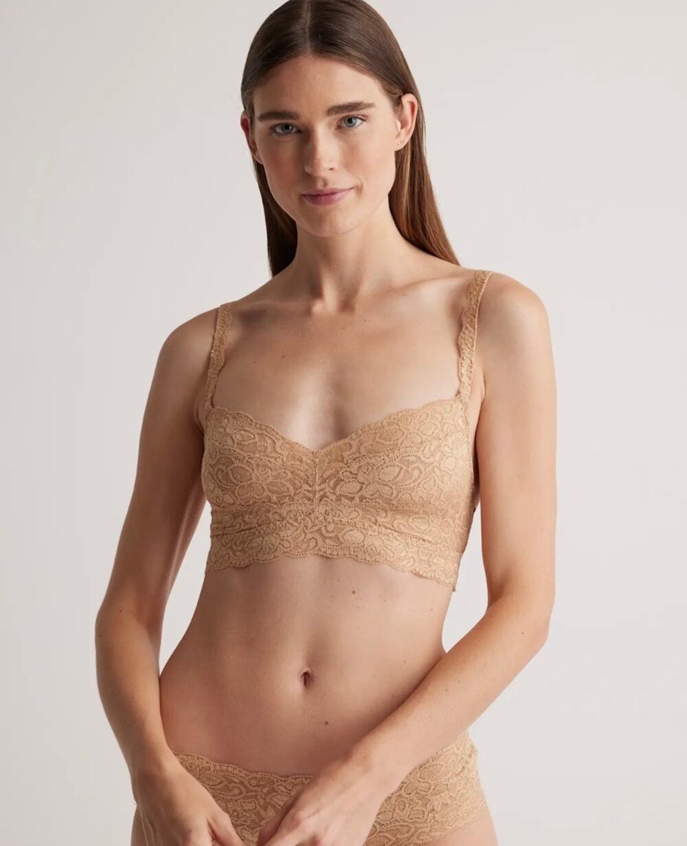 Quince Stretch Lace Sweetheart Bralette Women's XS Nude Tan Unlined Wireless